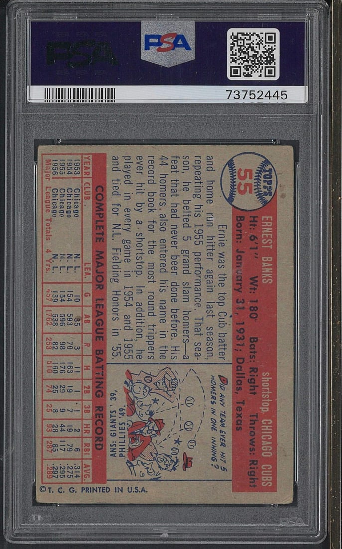 1957 Topps #55 Ernie Banks - 2
