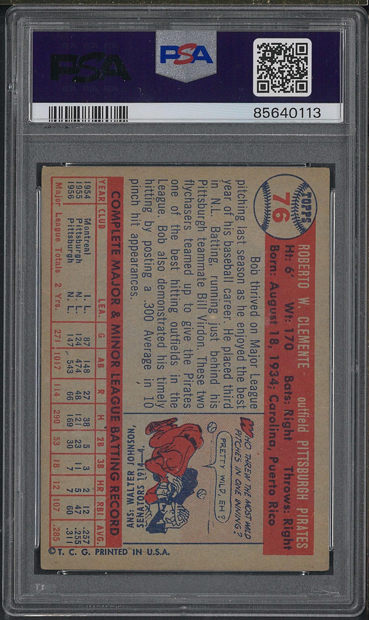 1957 Topps #76 Bob Clemente - 2