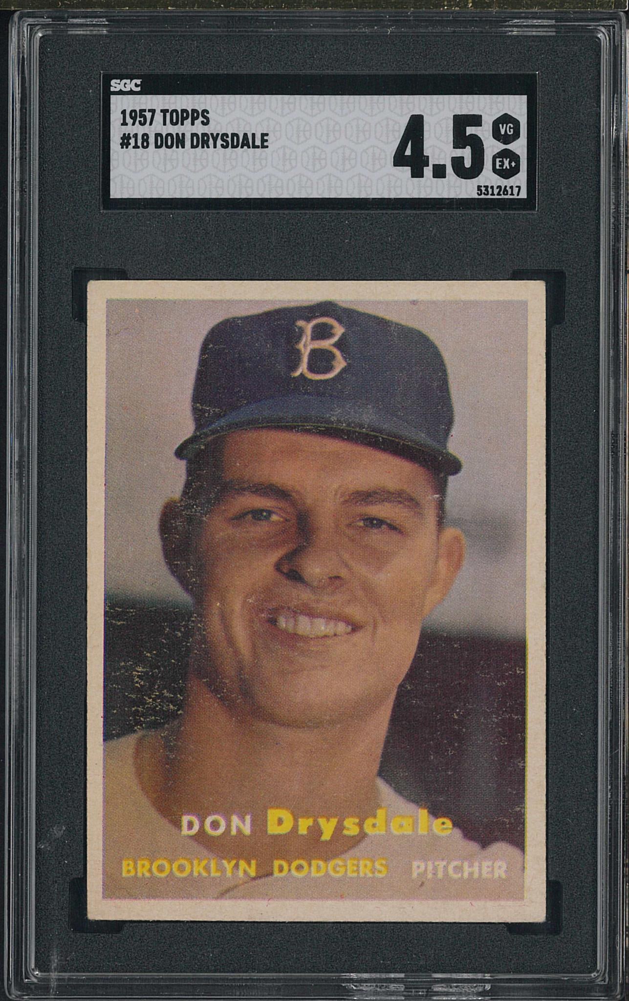 1957 Topps #18 Don Drysdale: 1957 Topps #18 Don Drysdale -SGC VG-EX+ 4.5