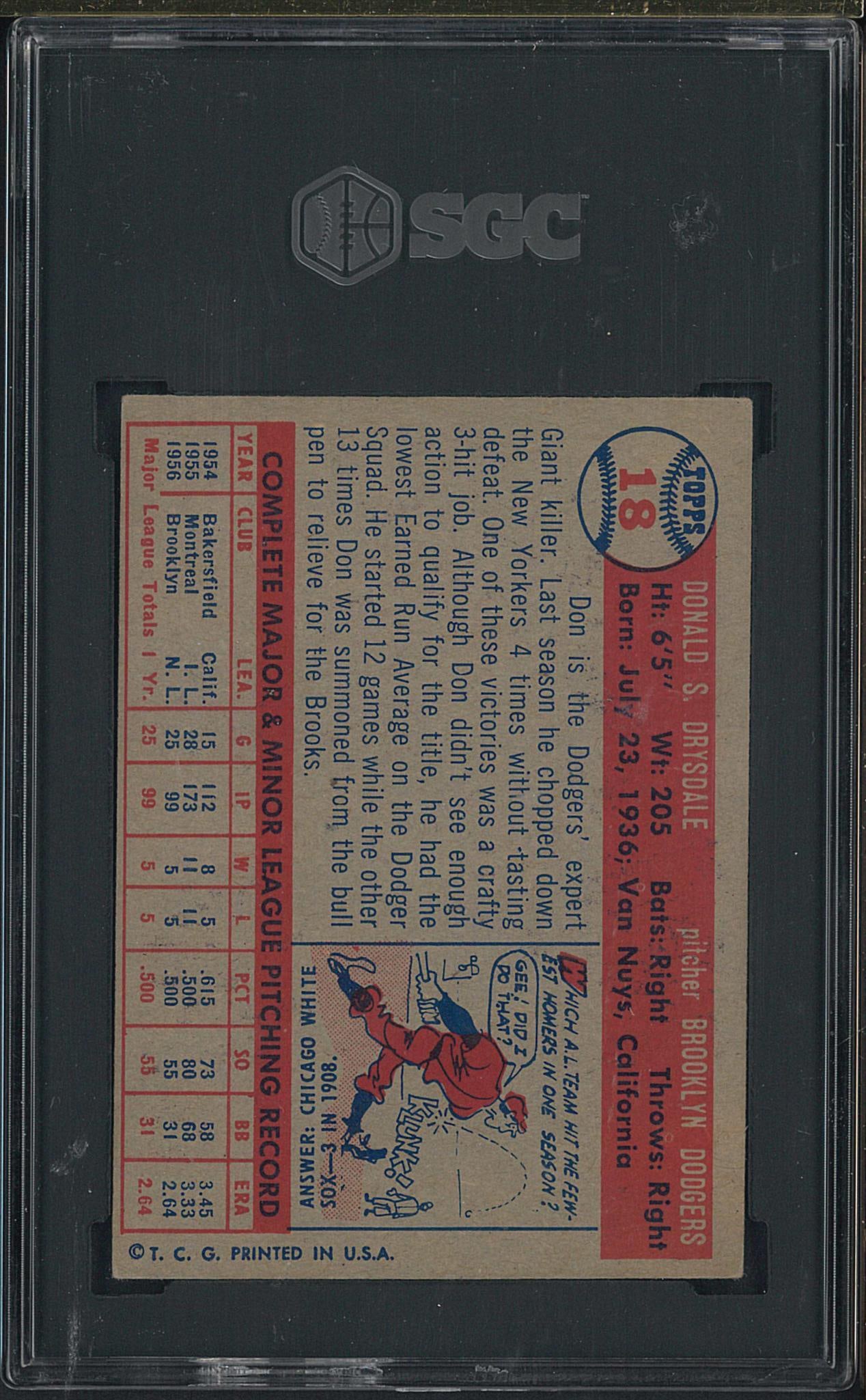 1957 Topps #18 Don Drysdale - 2