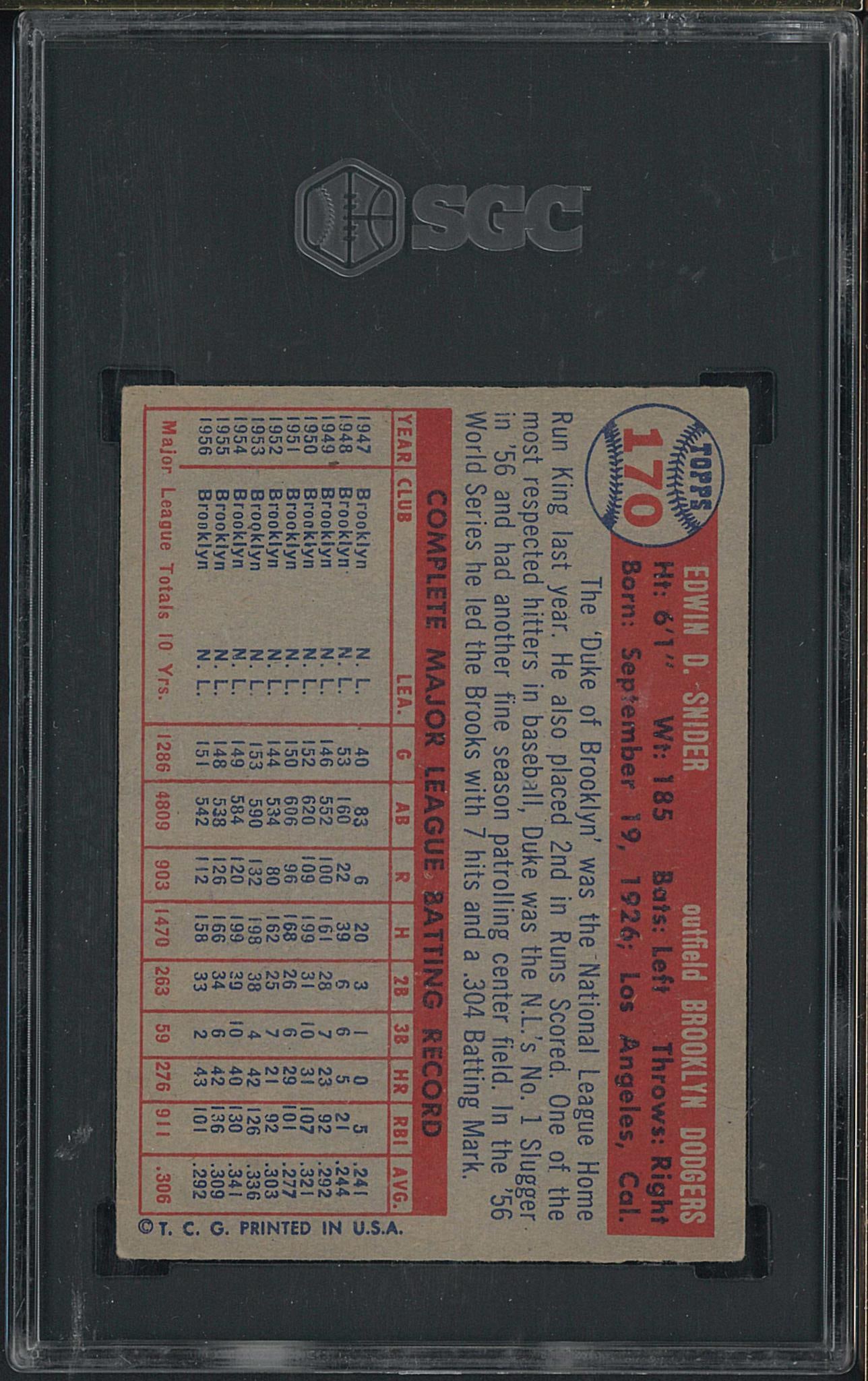 1957 Topps #170 Duke Snider - 2