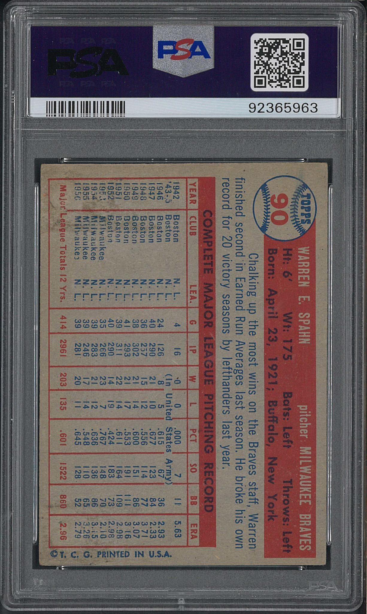 1957 Topps #90 Warren Spahn - 2