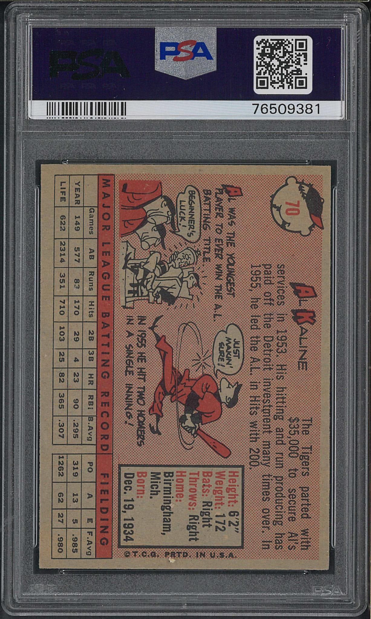 1958 Topps #70 Al Kaline (white name) - 2