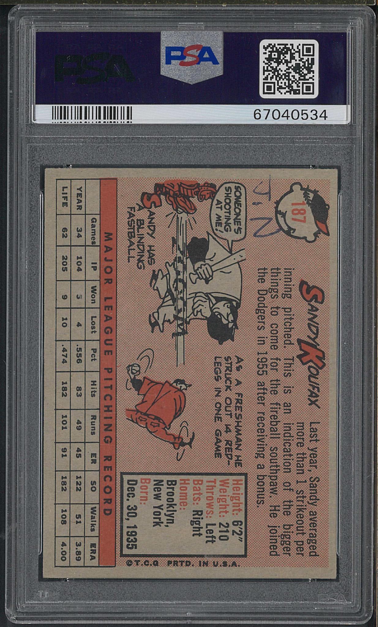 1958 Topps #187 Sandy Koufax - 2