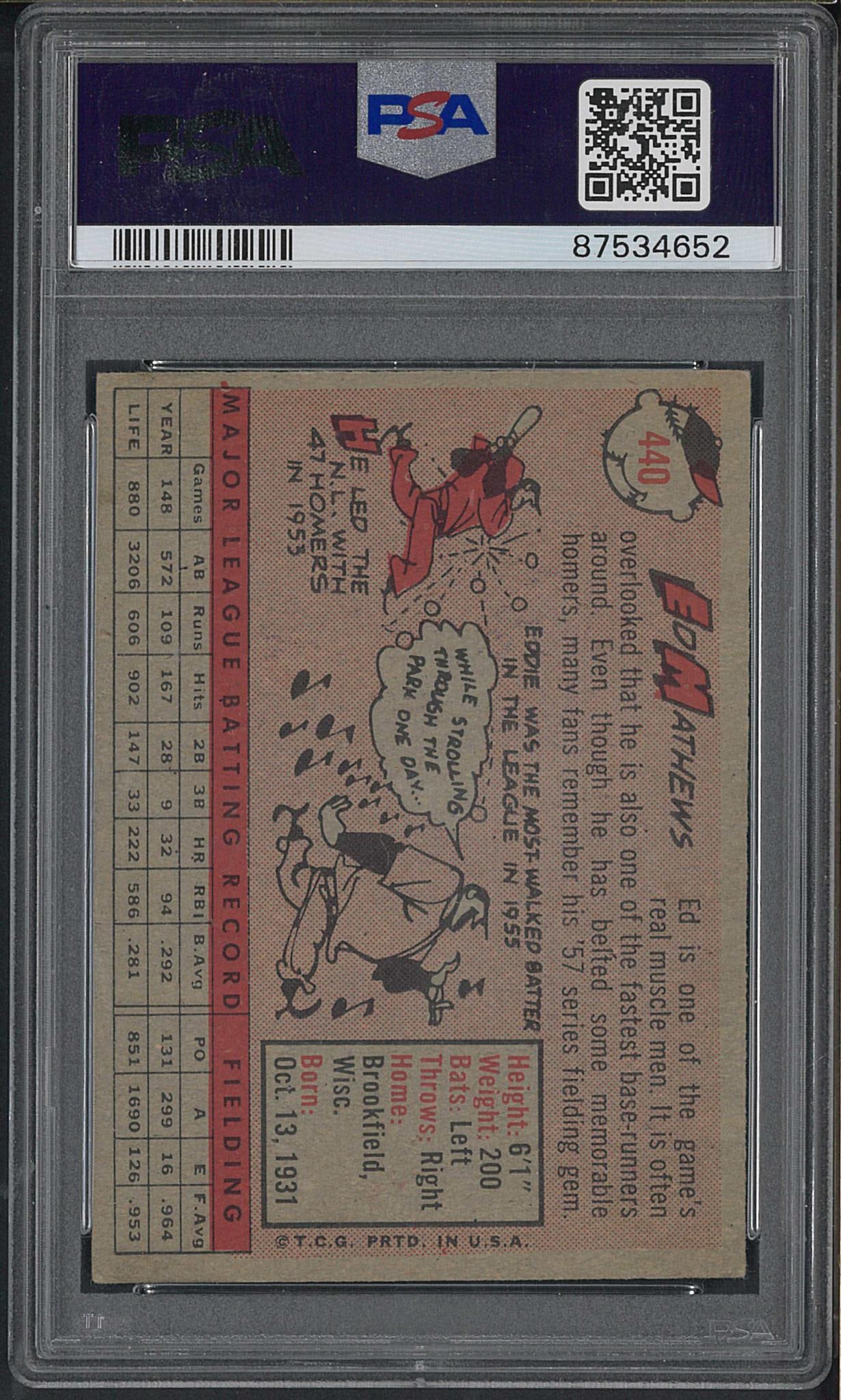 1958 Topps #440 Ed Mathews - 2