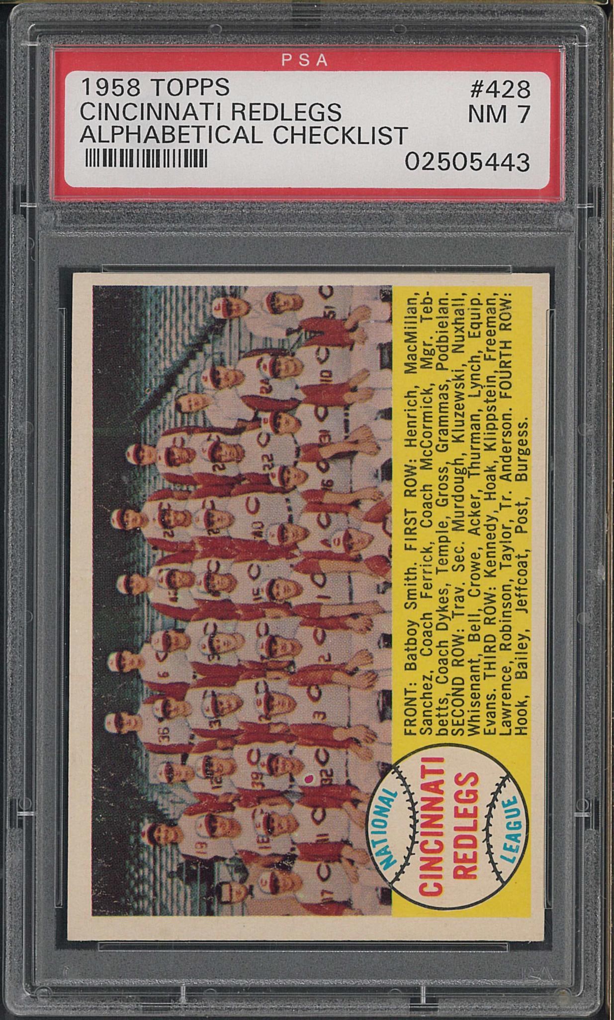 1958 Topps #428 Cincinnati Red Legs Alphabetical Checklist (1 of 2)