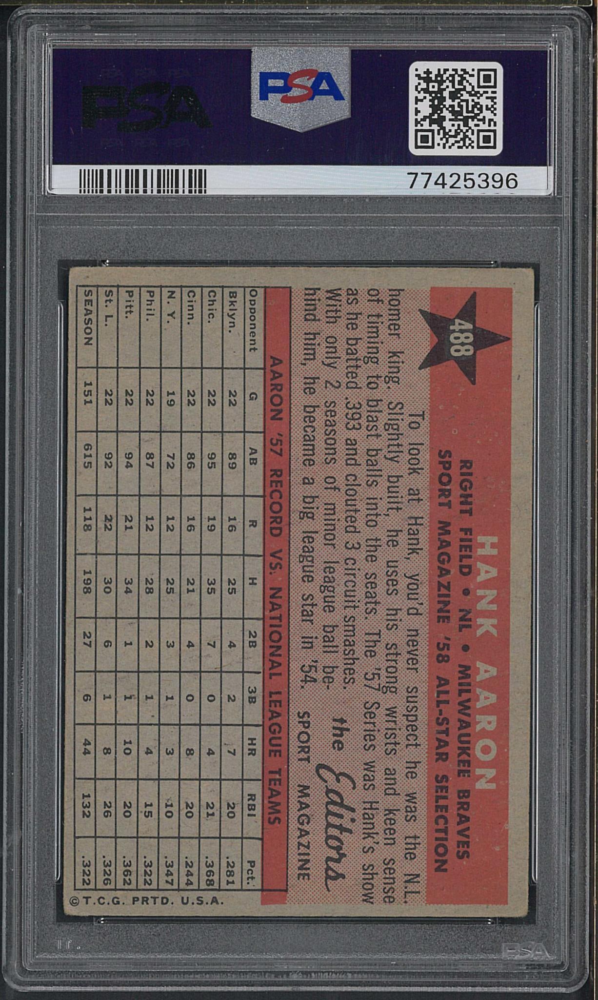 1958 Topps #488 Hank Aaron - 2