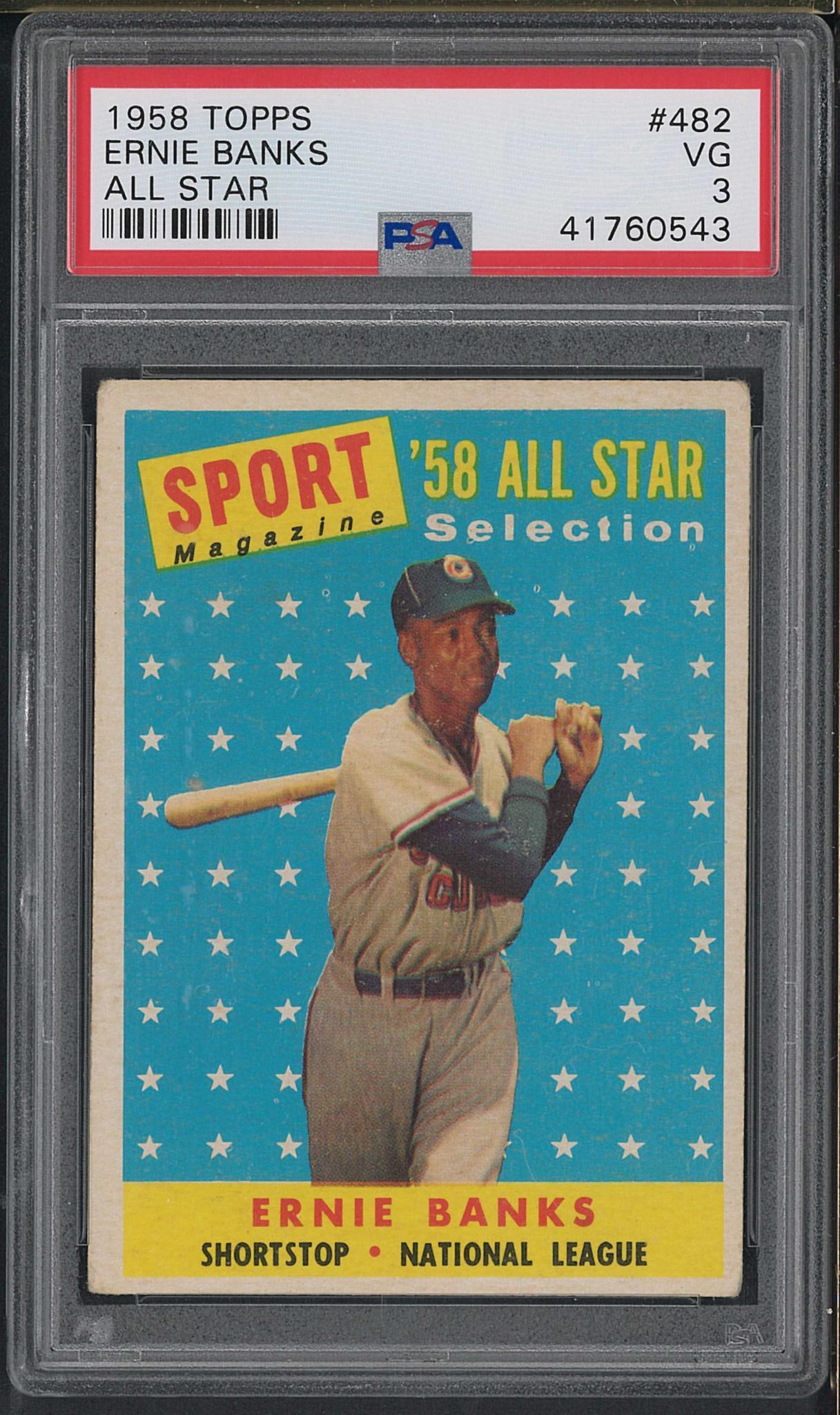 1958 Topps #482 Ernie Banks: 1958 Topps #482 Ernie Banks -PSA VG 3