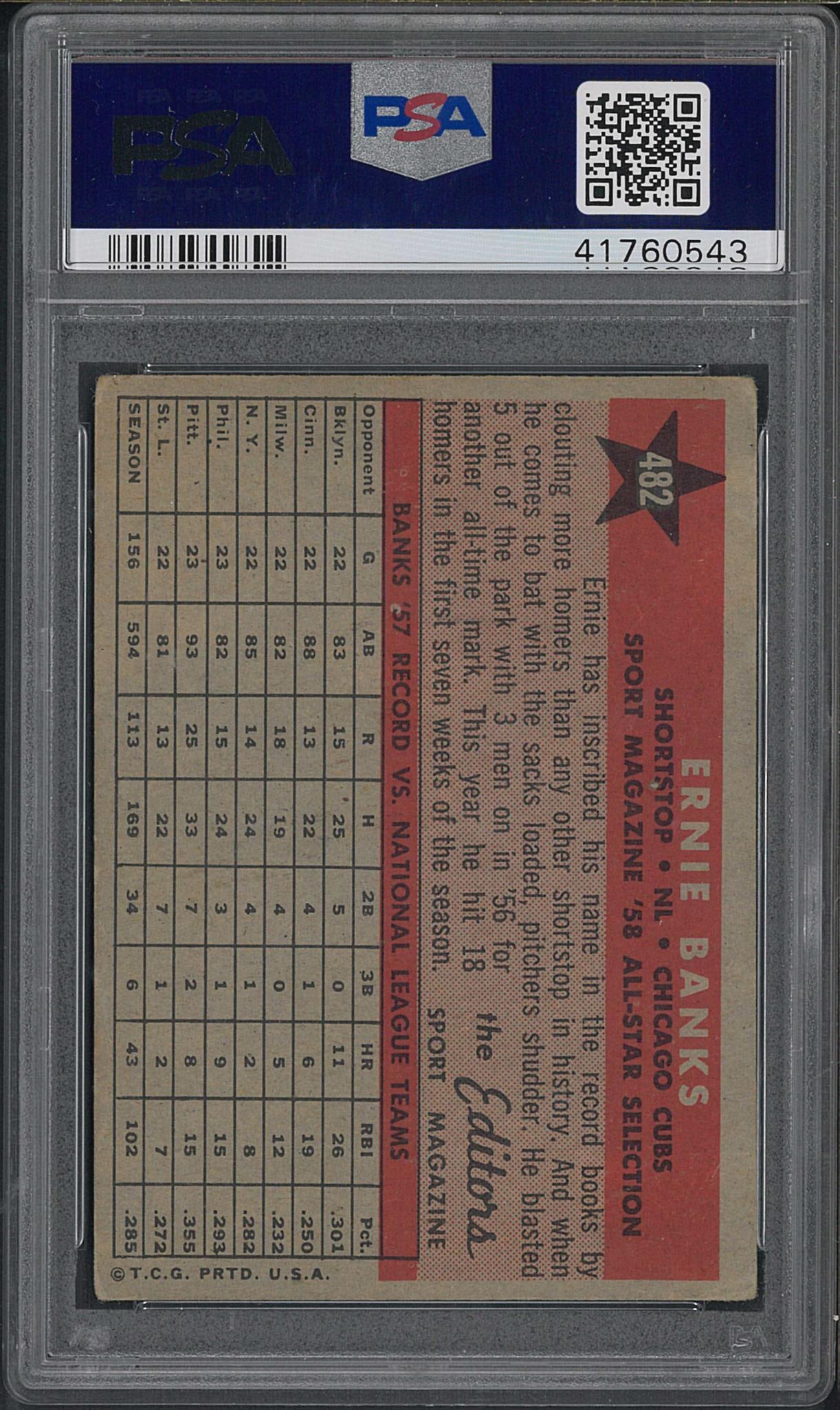 1958 Topps #482 Ernie Banks - 2