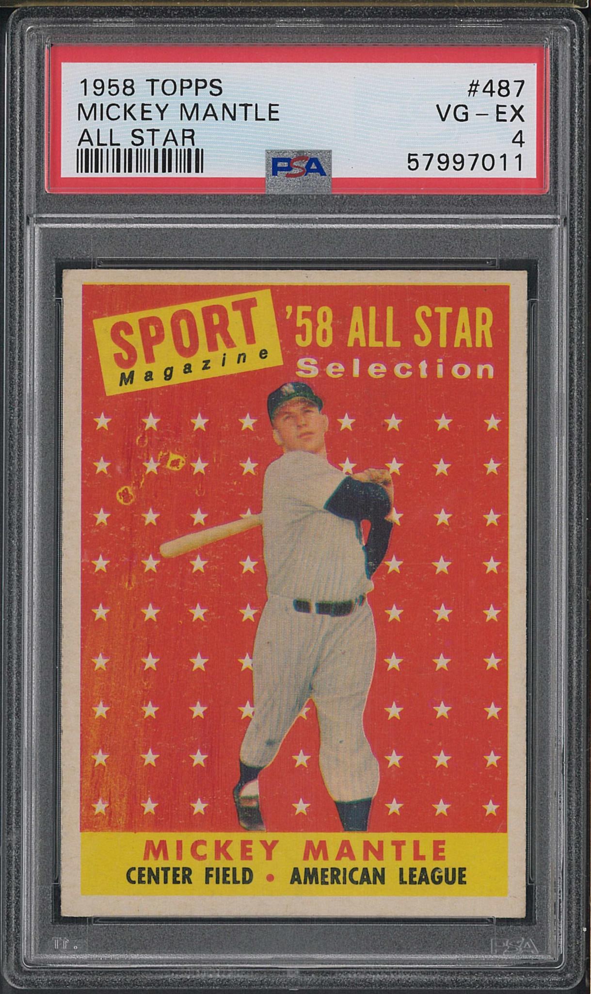 1958 Topps #487 Mickey Mantle: 1958 Topps #487 Mickey Mantle -PSA VG-EX 4