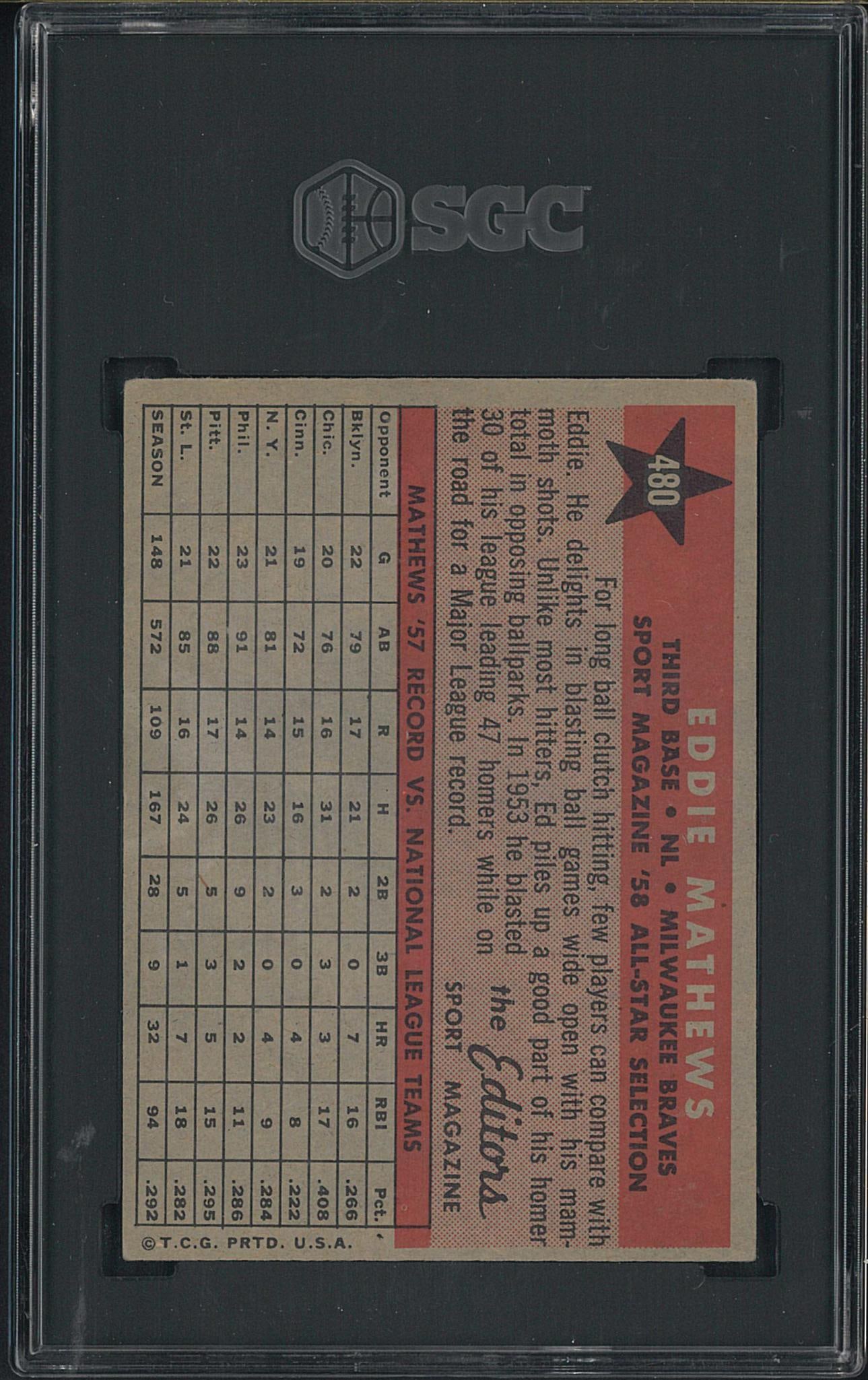 1958 Topps #480 Eddie Mathews - 2
