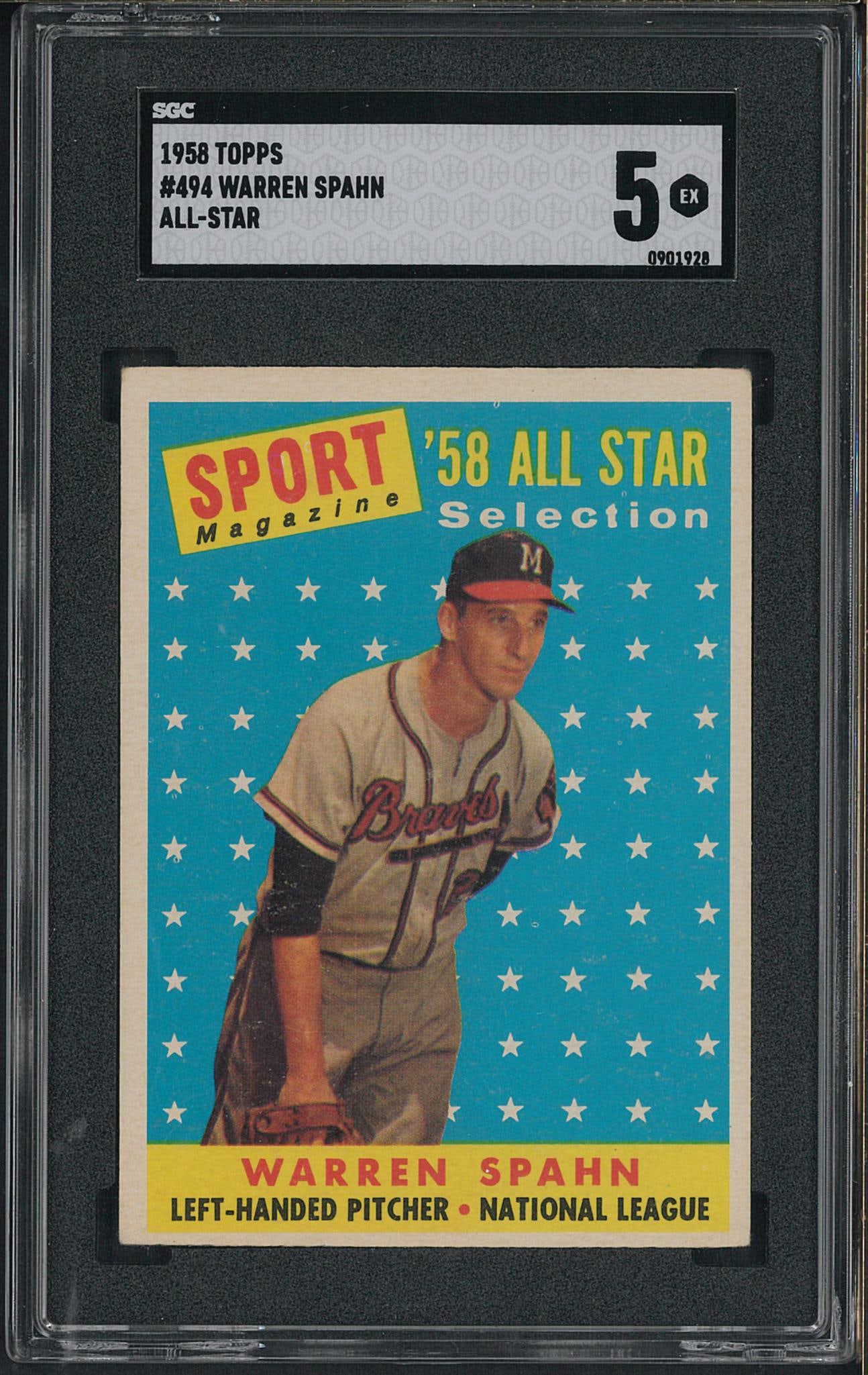 1958 Topps #494 Warren Spahn: 1958 Topps #494 Warren Spahn -SGC EX 5