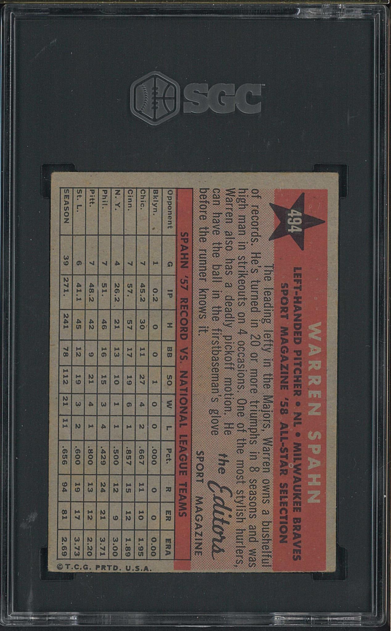 1958 Topps #494 Warren Spahn - 2