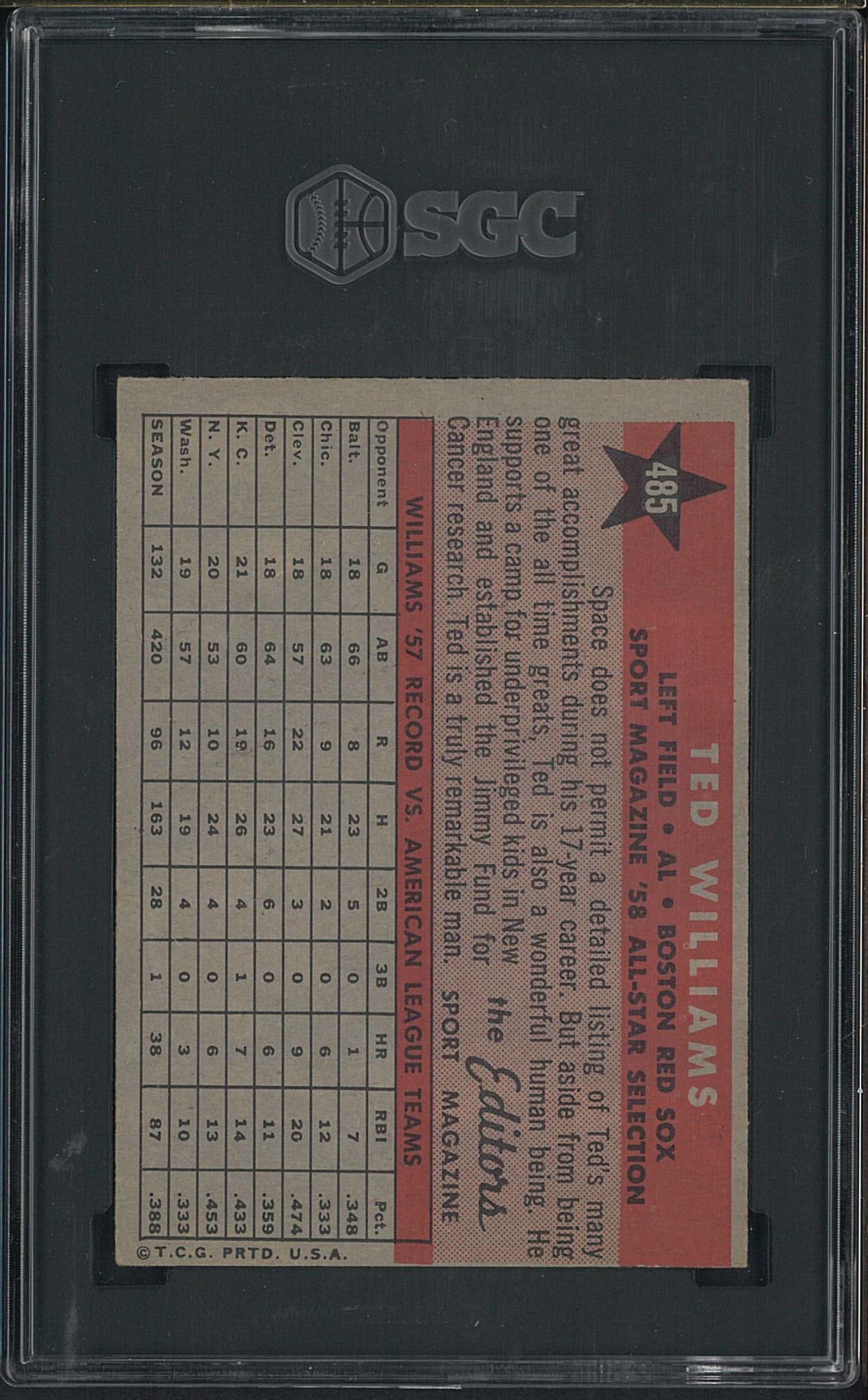 1958 Topps #485 Ted Williams - 2