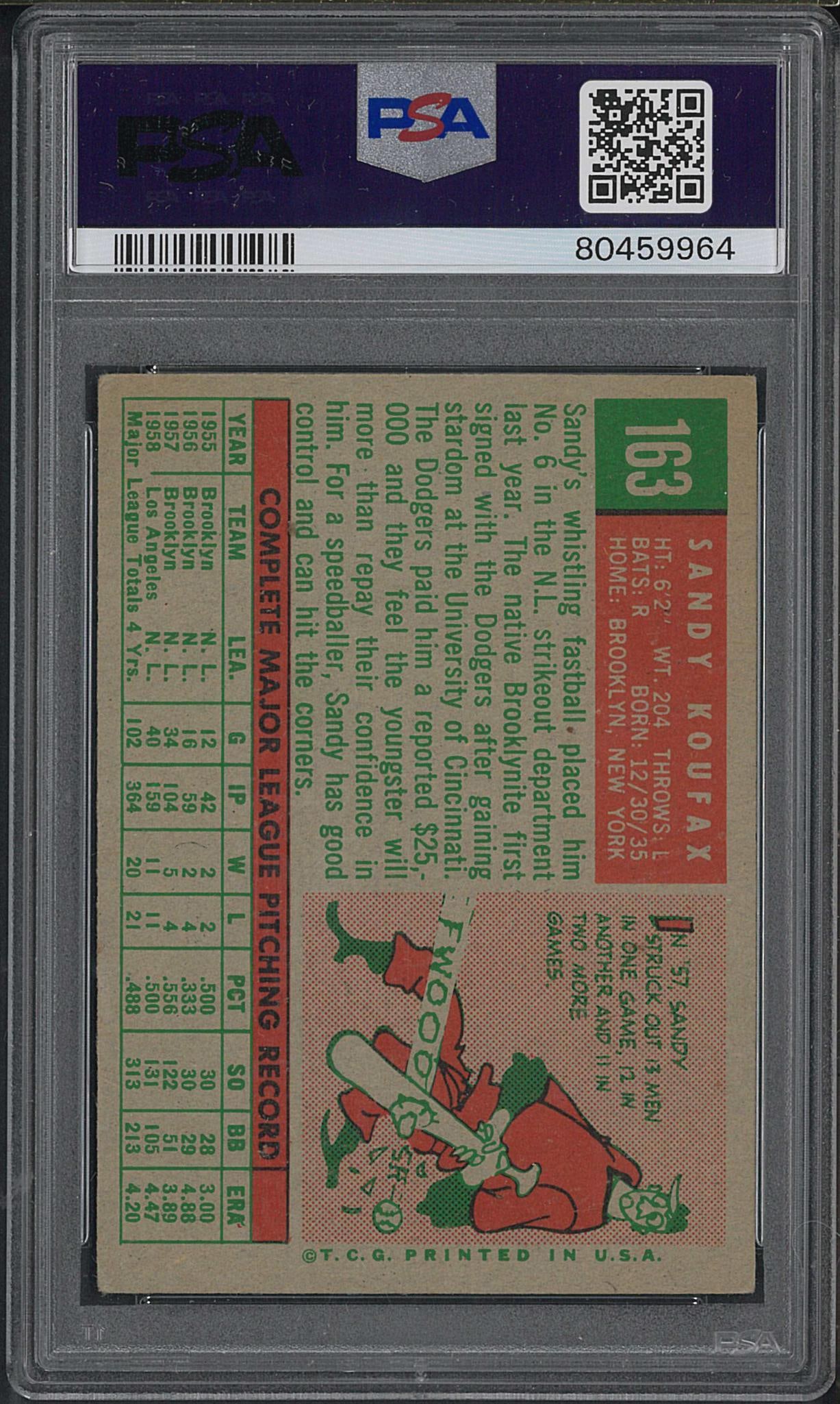 1959 Topps #163 Sandy Koufax - 2