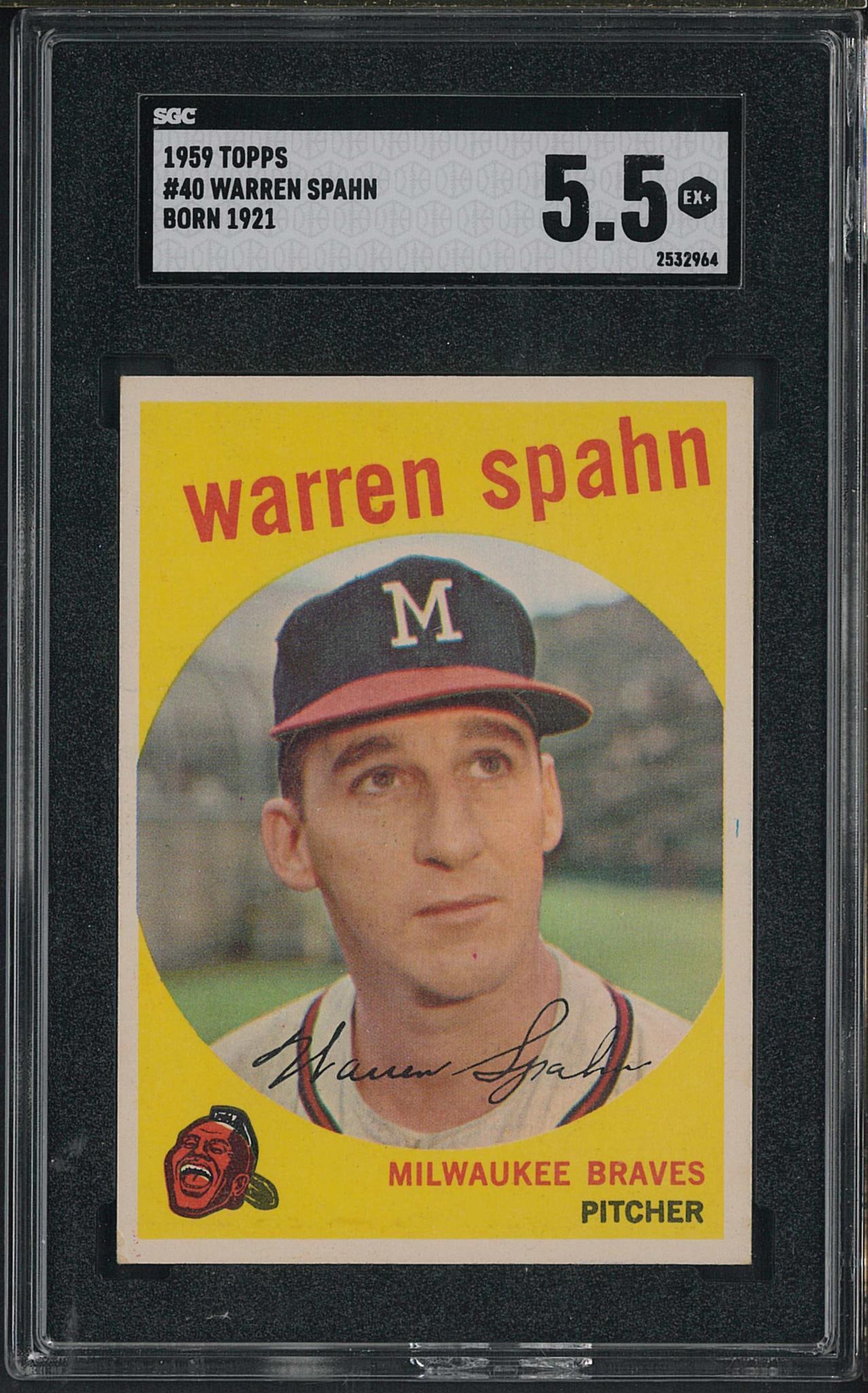 1959 Topps #40 Warren Spahn: 1959 Topps #40 Warren Spahn -SGC EX+ 5.5