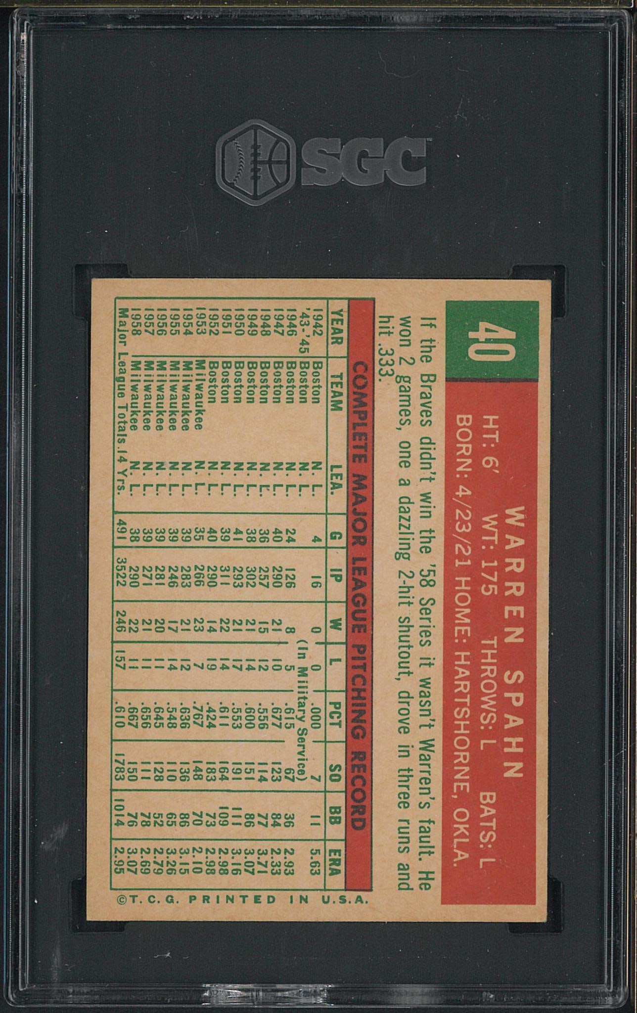 1959 Topps #40 Warren Spahn - 2