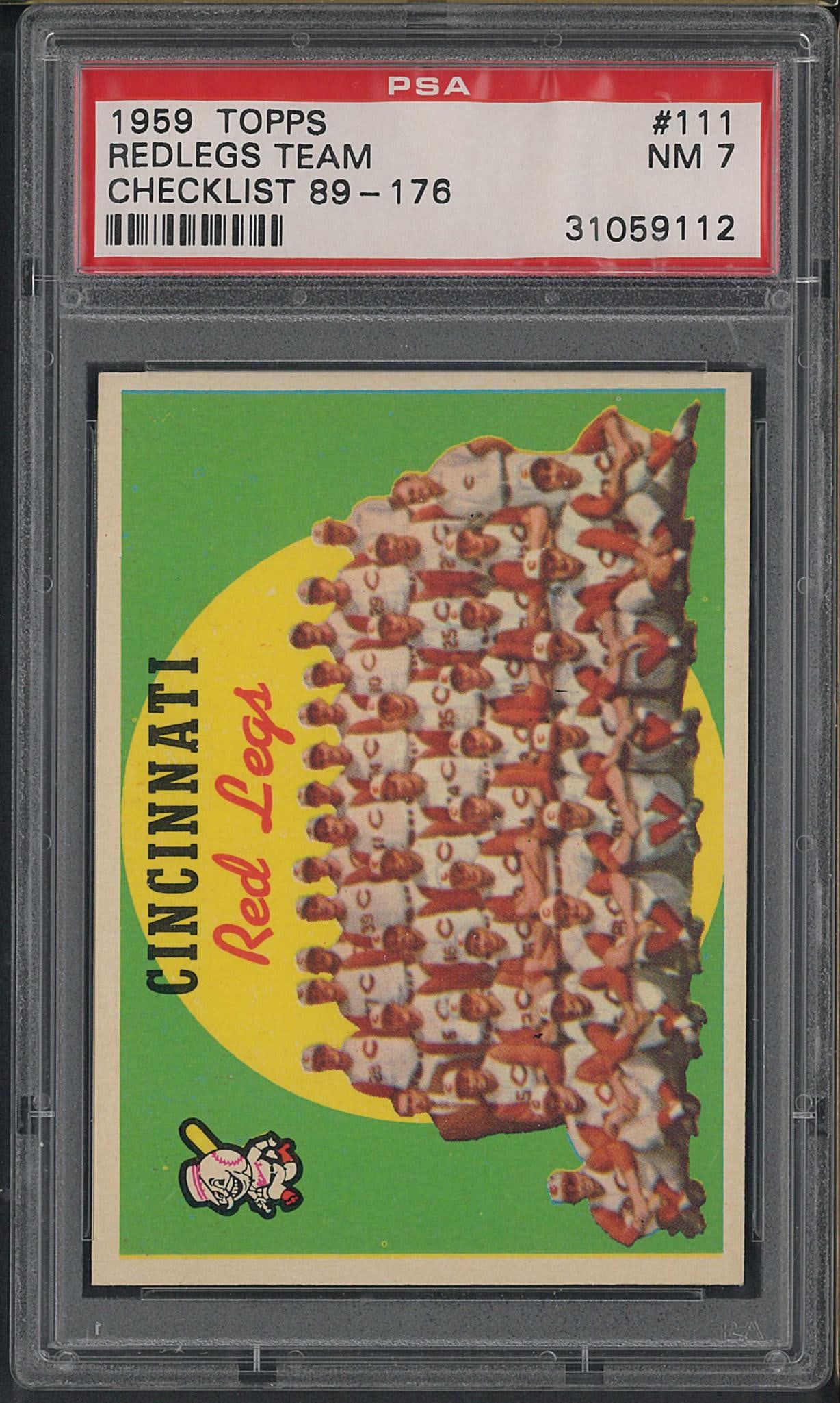 1959 Topps #111 Cincinnati Redlegs Team Checklist 89-176: 1959 Topps #111 Cincinnati Redlegs Team Checklist 89-176 -PSA NM 7