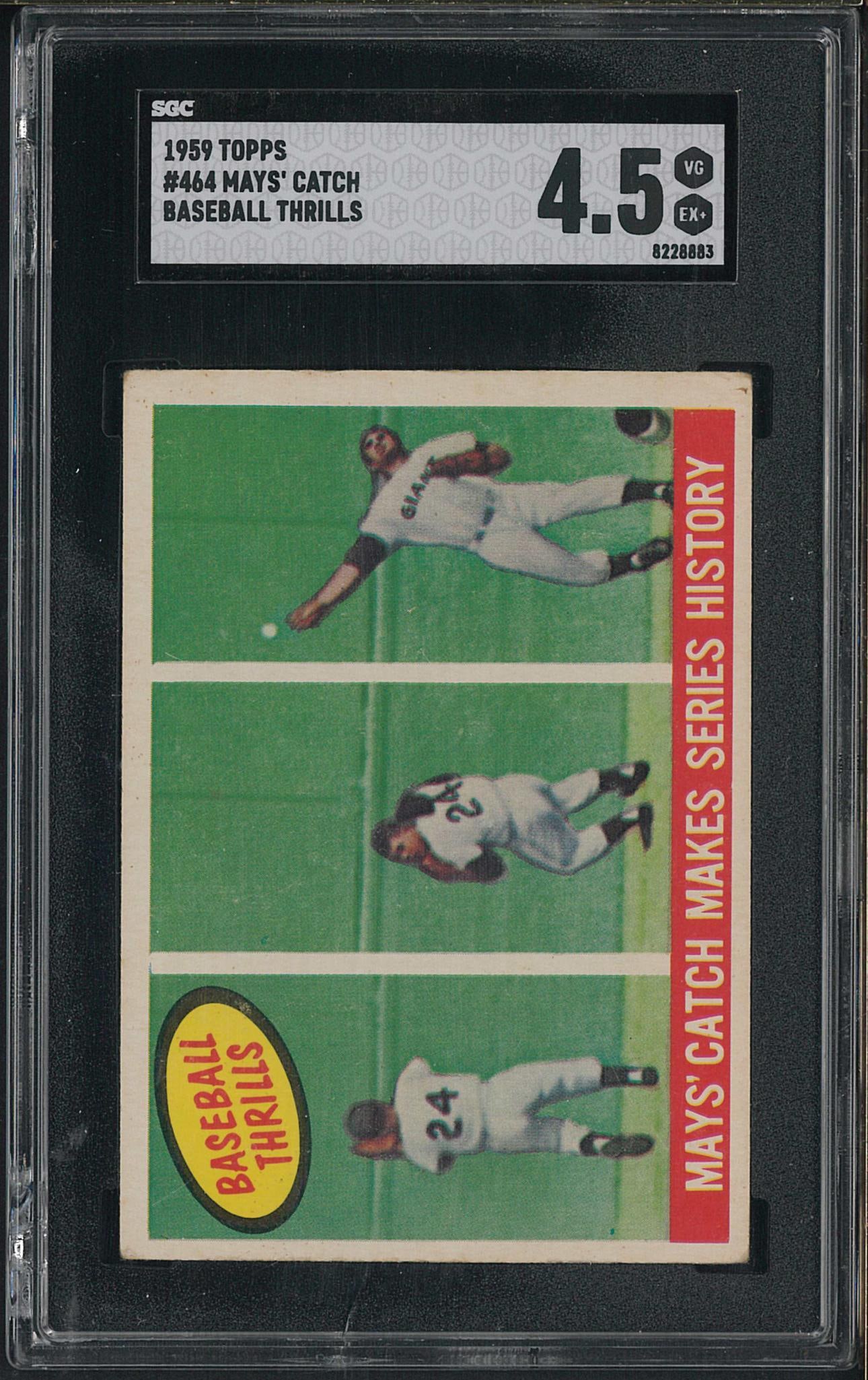 1959 Topps #464 Mays' Catch Makes Series History: 1959 Topps #464 Mays' Catch Makes Series History -SGC VG-EX+ 4.5