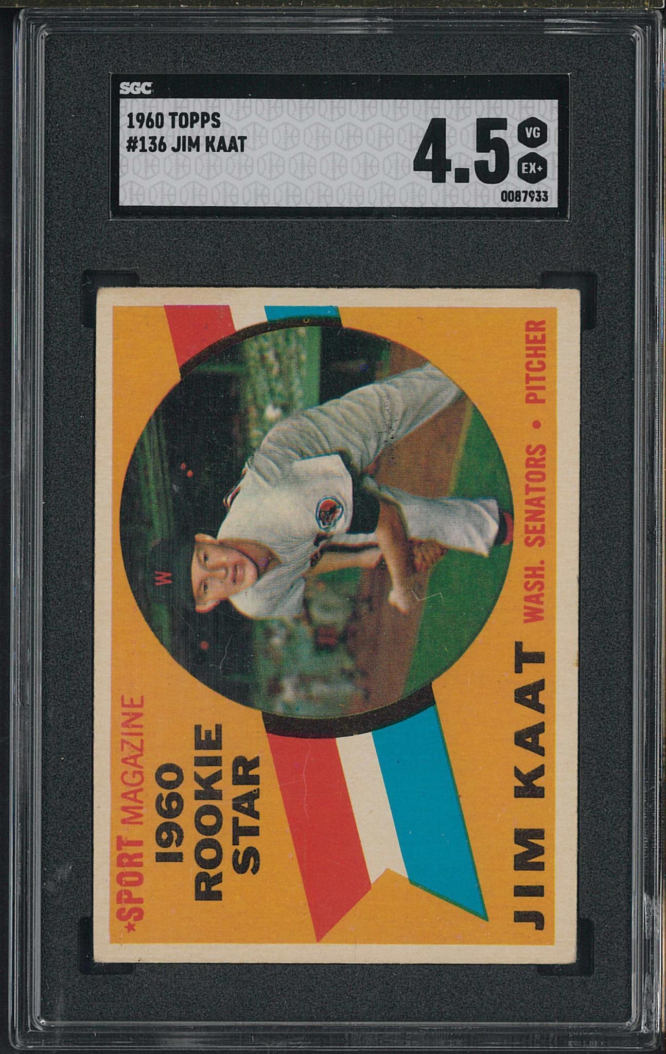 1960 Topps #136 Jim Kaat: 1960 Topps #136 Jim Kaat -SGC VG-EX+ 4.5