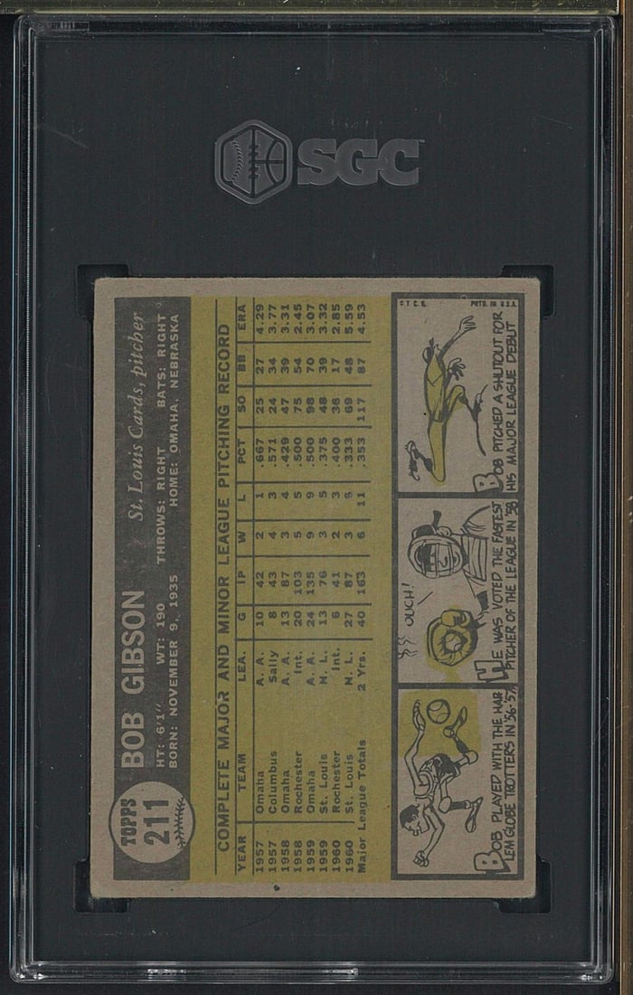 1961 Topps #211 Bob Gibson - 2