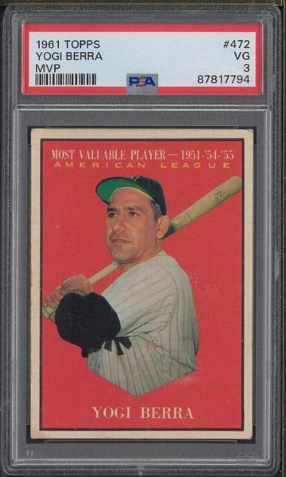 1961 Topps #472 Yogi Berra: 1961 Topps #472 Yogi Berra -PSA VG 3