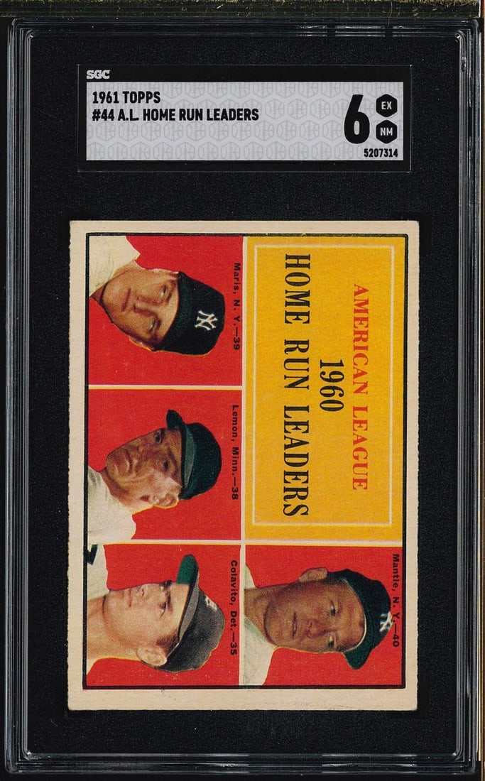 1961 Topps #44 A.L. Home Run Leaders: 1961 Topps #44 A.L. Home Run Leaders -SGC EX-NM 6