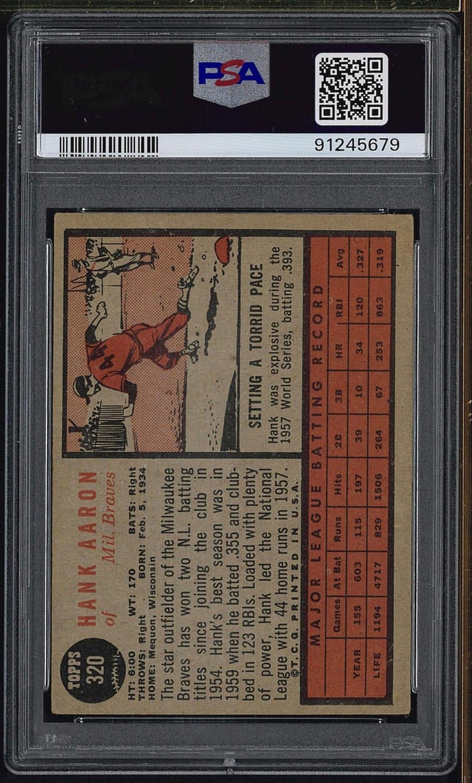 1962 Topps #320 Hank Aaron - 2