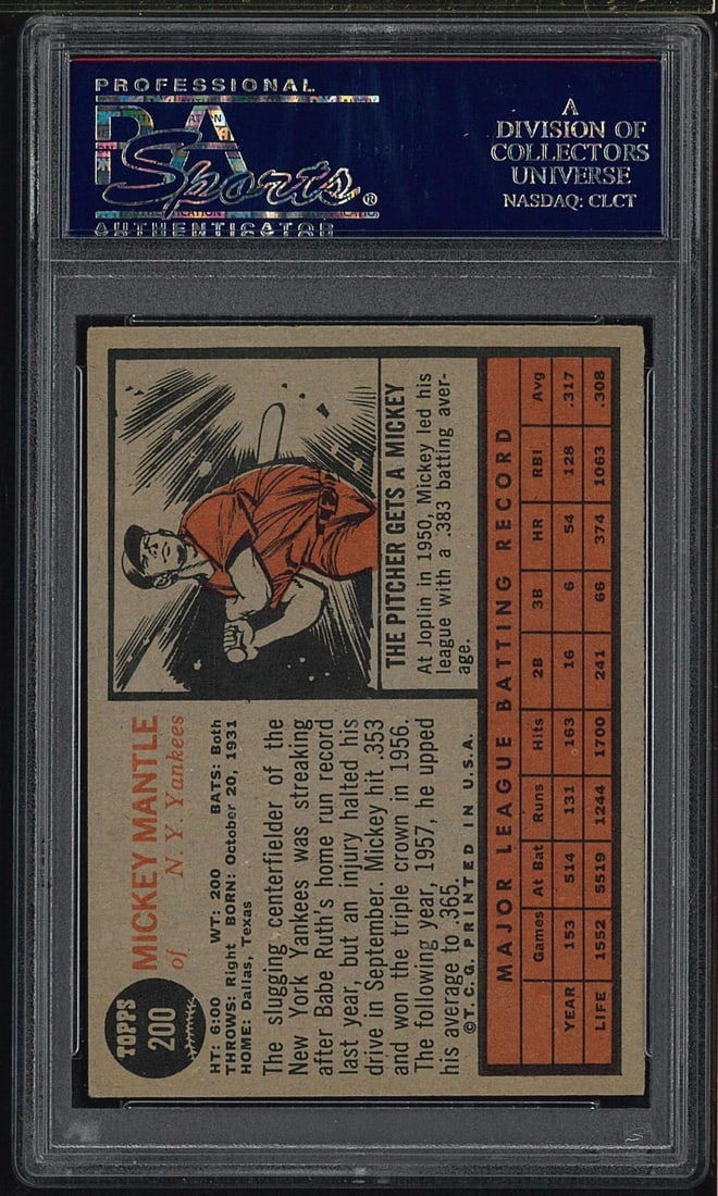 1962 Topps #200 Mickey Mantle - 2
