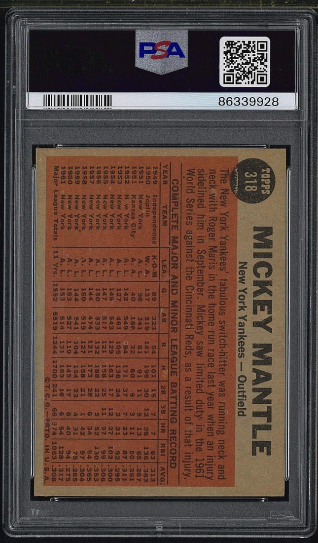 1962 Topps #318 The Switch Hitter Connects (Mickey Mantle) - 2