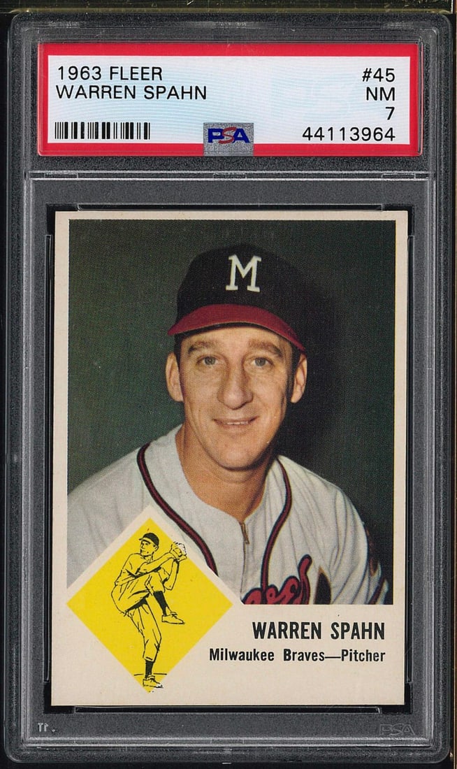 1963 Fleer #45 Warren Spahn: 1963 Fleer #45 Warren Spahn -PSA NM 7