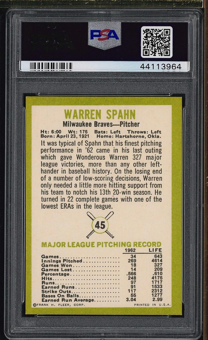 1963 Fleer #45 Warren Spahn - 2