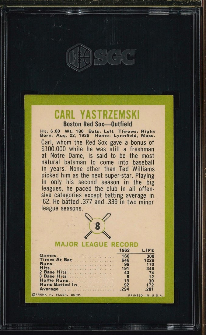 1963 Fleer #8 Carl Yastrzemski - 2