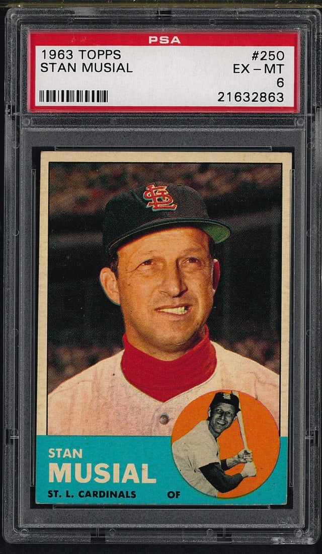 1963 Topps #250 Stan Musial: 1963 Topps #250 Stan Musial -PSA EX-MT 6
