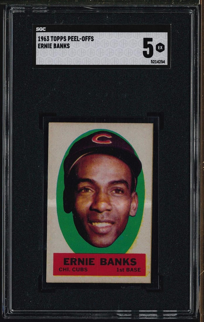 1963 Topps Peel-Offs Ernie Banks: 1963 Topps Peel-Offs Ernie Banks -SGC EX 5