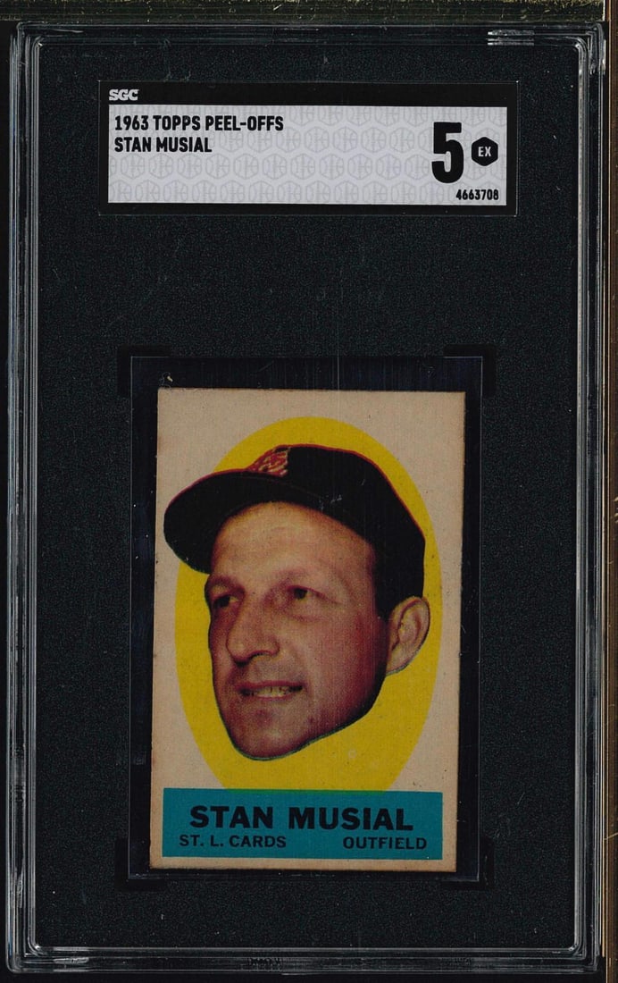 1963 Topps Peel-Offs Stan Musial: 1963 Topps Peel-Offs Stan Musial -SGC EX 5