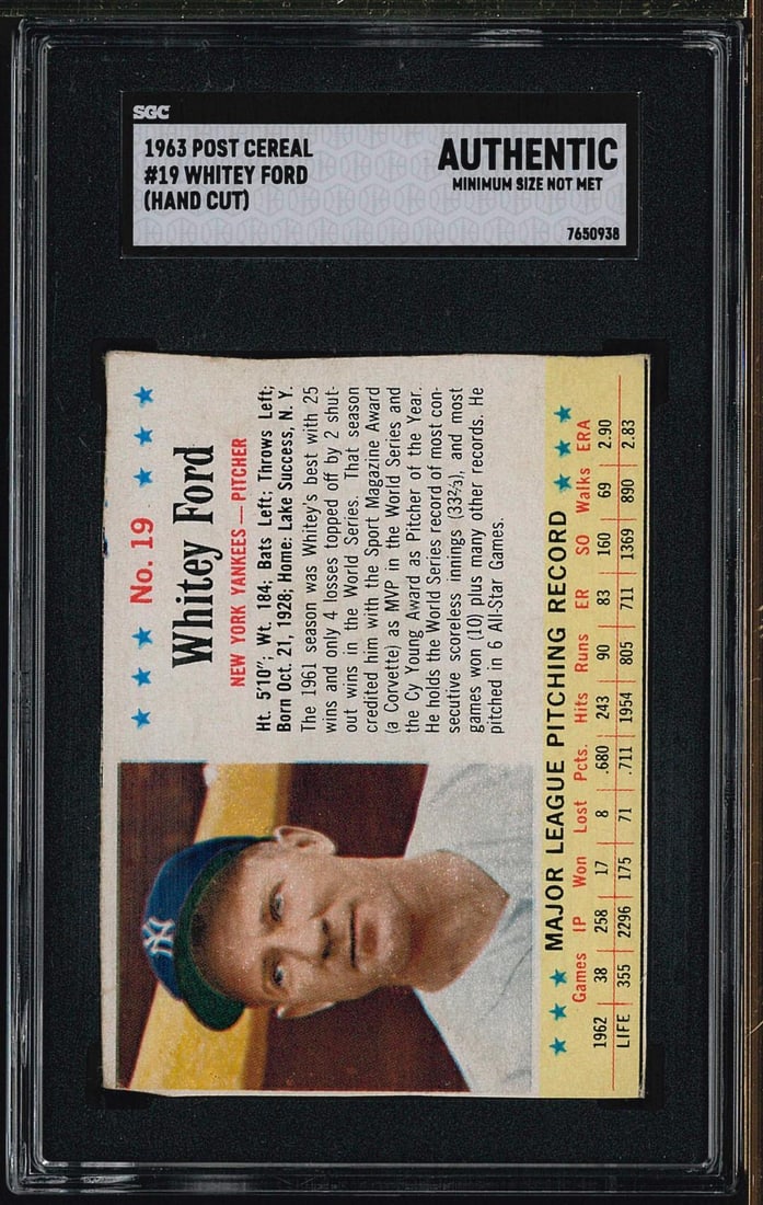 1963 Post Cereal #19 Whitey Ford: 1963 Post Cereal #19 Whitey Ford -SGC Authentic