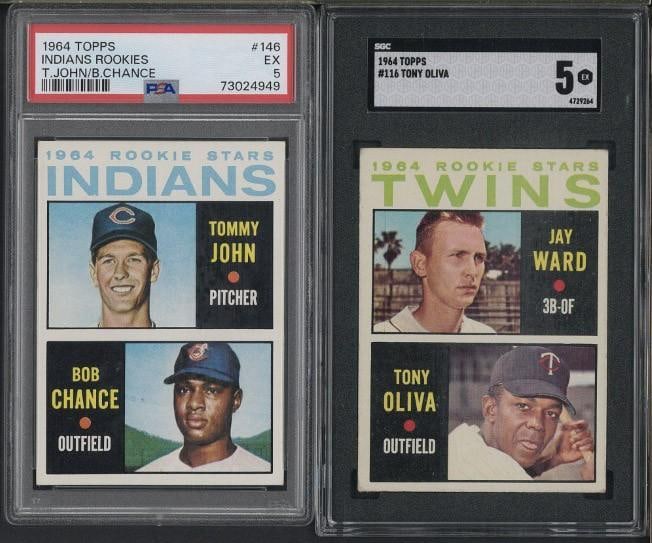 (2) 1964 Topps Cards: (2) 1964 Topps Cards -#116 Twins Rookie Stars, SGC EX 5 & #146 Indians Rookie Stars, PSA EX 5