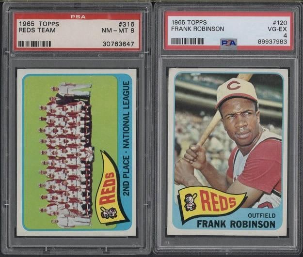 (2) 1965 Topps Cards: (2) 1965 Topps Cards -#120 Frank Robinson, PSA VG-EX 4 & #316 Reds Team, PSA NM-MT 8