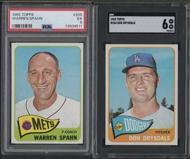 (2) 1965 Topps Cards: (2) 1965 Topps Cards -#260 Don Drysdale, SGC EX-NM 6 & #205 Warren Spahn, PSA EX 5