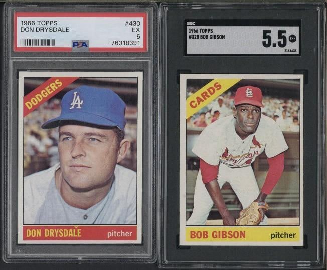 (2) 1966 Topps Cards: (2) 1966 Topps Cards -#430 Don Drysdale, PSA EX 5 & #320 Bob Gibson, SGC EX+ 5.5