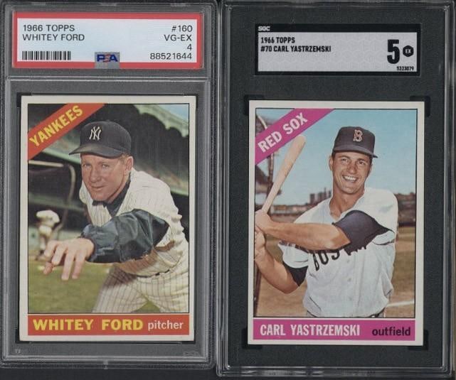 (2) 1966 Topps Cards: (2) 1966 Topps Cards -#160 Whitey Ford, PSA VG-EX 4 & #70 Carl Yastrzemski, SGC EX 5