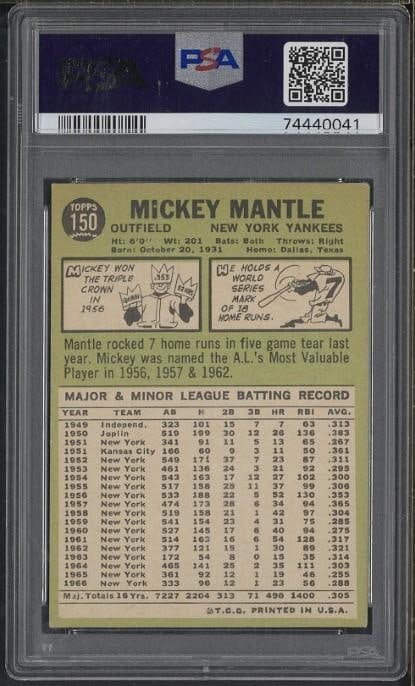 1967 Topps #150 Mickey Mantle - 2