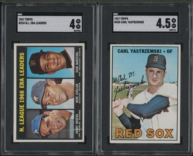 (2) 1967 Topps Cards: (2) 1967 Topps Cards -#355 Carl Yastrzemski, SGC VG-EX+ 4.5 & #234 N.L. ERA Leaders, SGC VG-EX 4