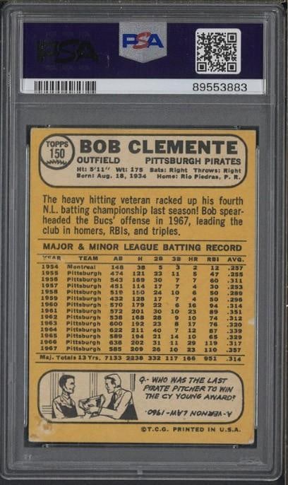 1968 Topps #150 Bob Clemente - 2
