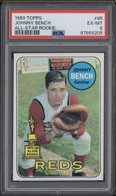 1969 Topps #95 Johnny Bench All-Star Rookie: 1969 Topps #95 Johnny Bench All-Star Rookie -PSA EX-MT 6