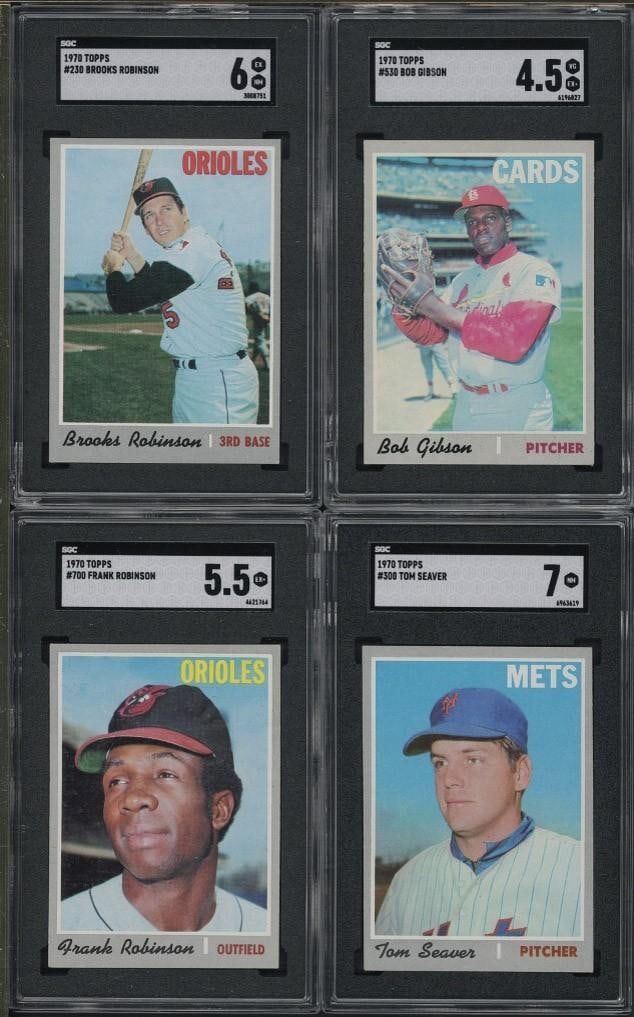 (4) 1970 Topps Cards: (4) 1970 Topps Cards -#300 Tom Seaver, SGC NM 7; #700 Frank Robinson, SGC EX+ 5.5; #230 Brooks Robinson, SGC EX-NM 6 & #530 Bob Gibson, SGC VG-EX+ 4.5