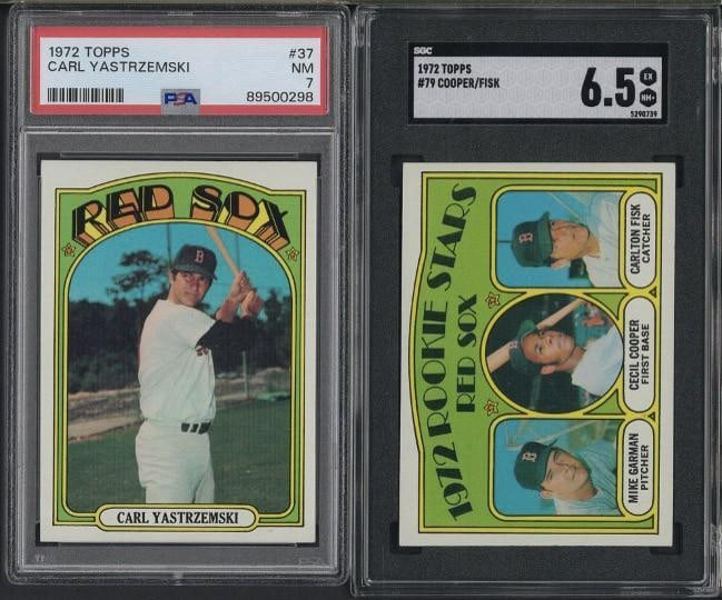 (2) 1972 Topps Cards: (2) 1972 Topps Cards -#37 Carl Yastrzemski, PSA NM 7 & #79 Red Socks Rookie Stars, SGC EX-NM+ 6.5