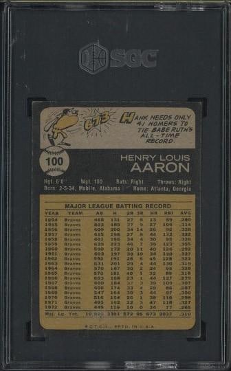 1973 Topps #100 Hank Aaron - 2