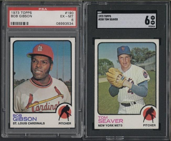 (2) 1973 Topps Cards: (2) 1973 Topps Cards -#190 Bob Gibson, PSA EX-MT 6 & #350 Tom Seaver, SGC EX-NM 6